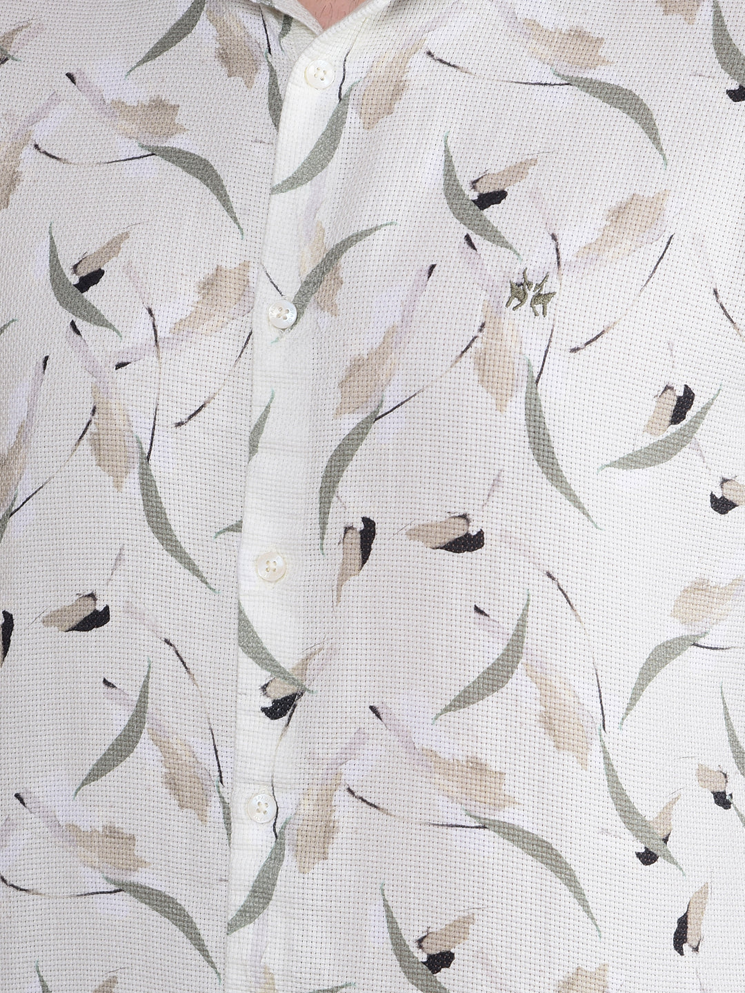Green Floral Print 100% Cotton Shirt-Men Shirts-Crimsoune Club
