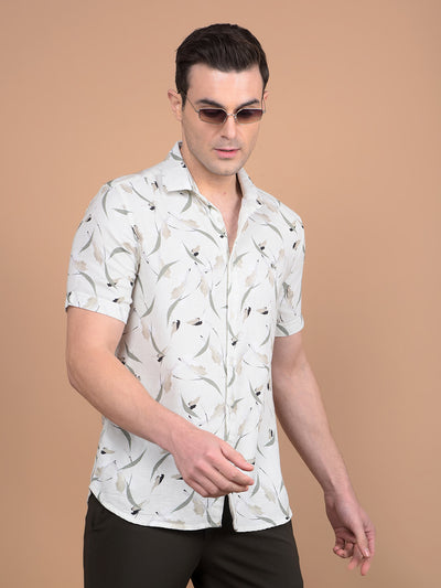 Green Floral Print 100% Cotton Shirt-Men Shirts-Crimsoune Club