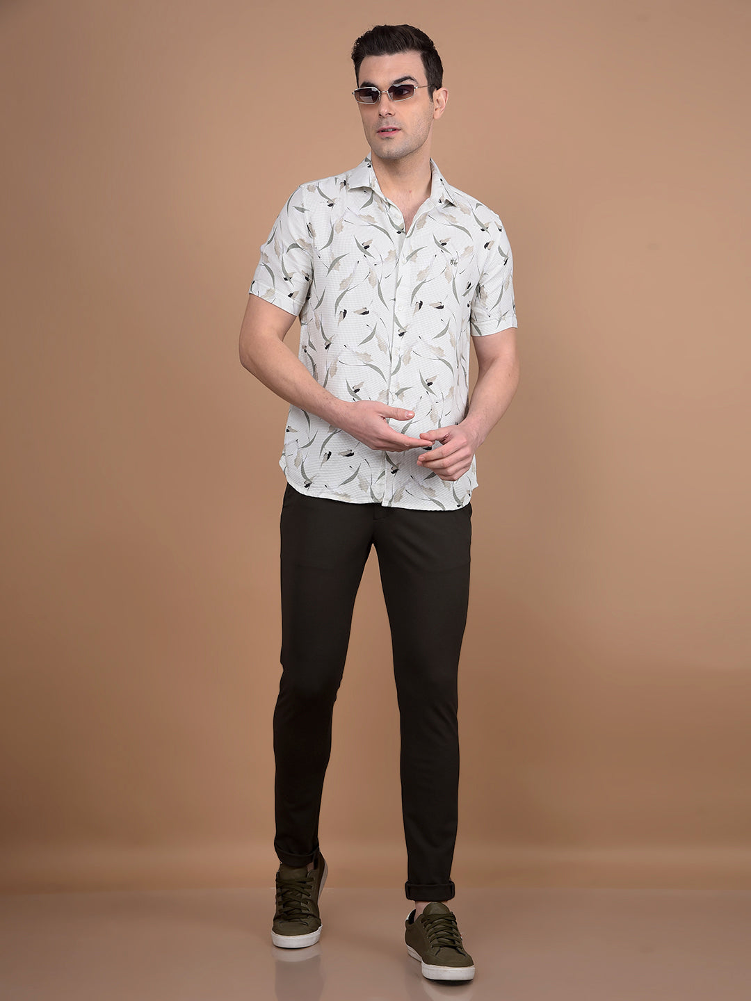Green Floral Print 100% Cotton Shirt-Men Shirts-Crimsoune Club