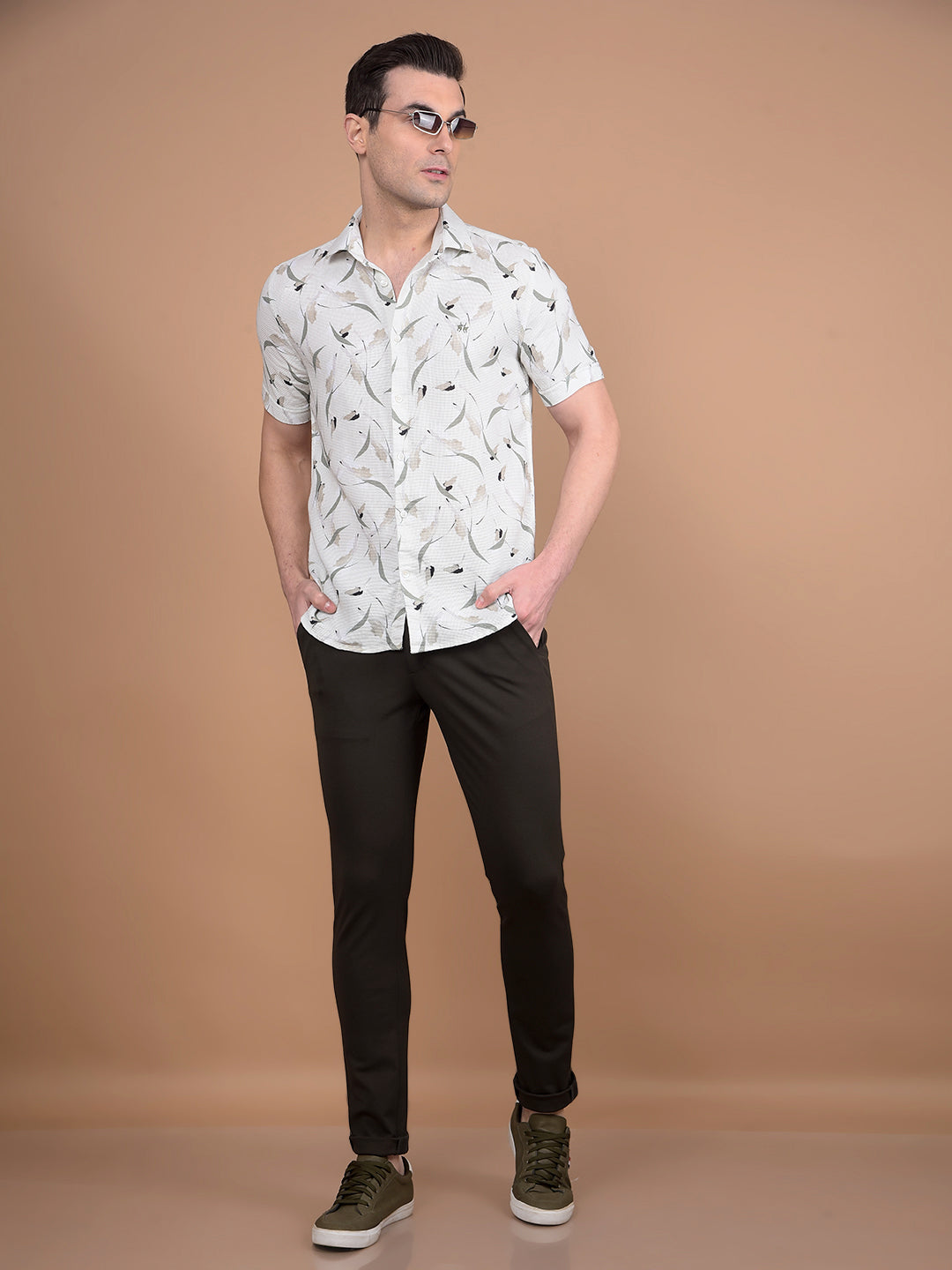 Green Floral Print 100% Cotton Shirt-Men Shirts-Crimsoune Club