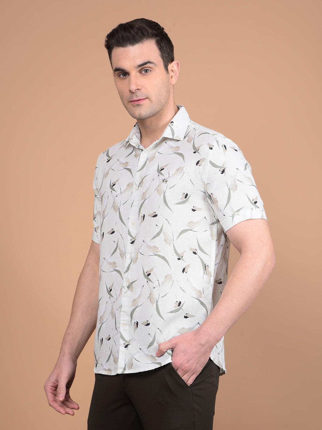 Green Floral Print 100% Cotton Shirt-Men Shirts-Crimsoune Club