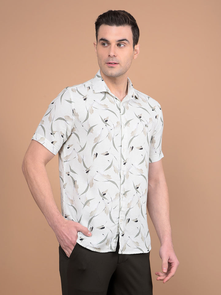 Green Floral Print 100% Cotton Shirt-Men Shirts-Crimsoune Club