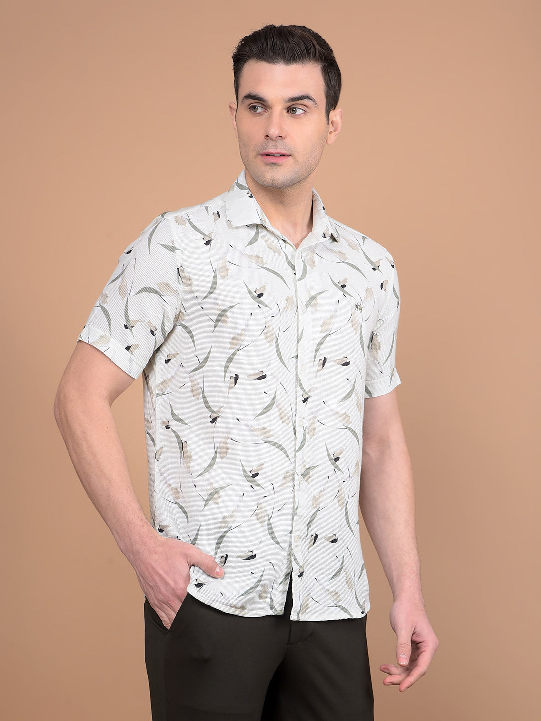 Green Floral Print 100% Cotton Shirt-Men Shirts-Crimsoune Club