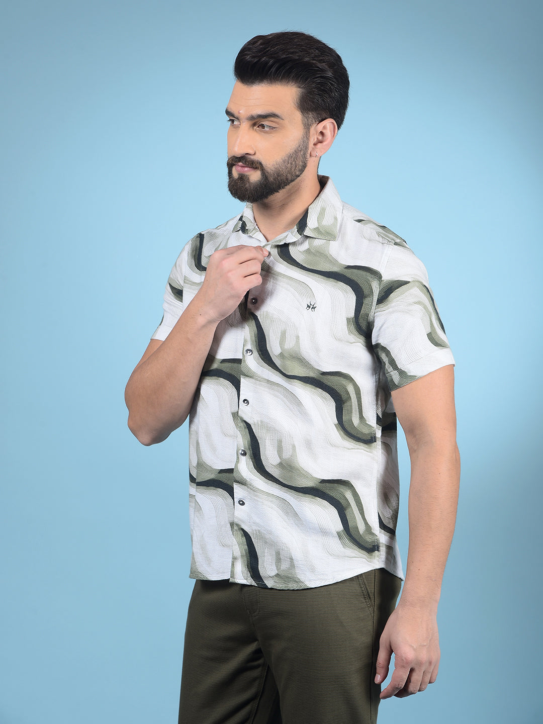 Green Printed 100% Cotton Shirt-Men Shirts-Crimsoune Club