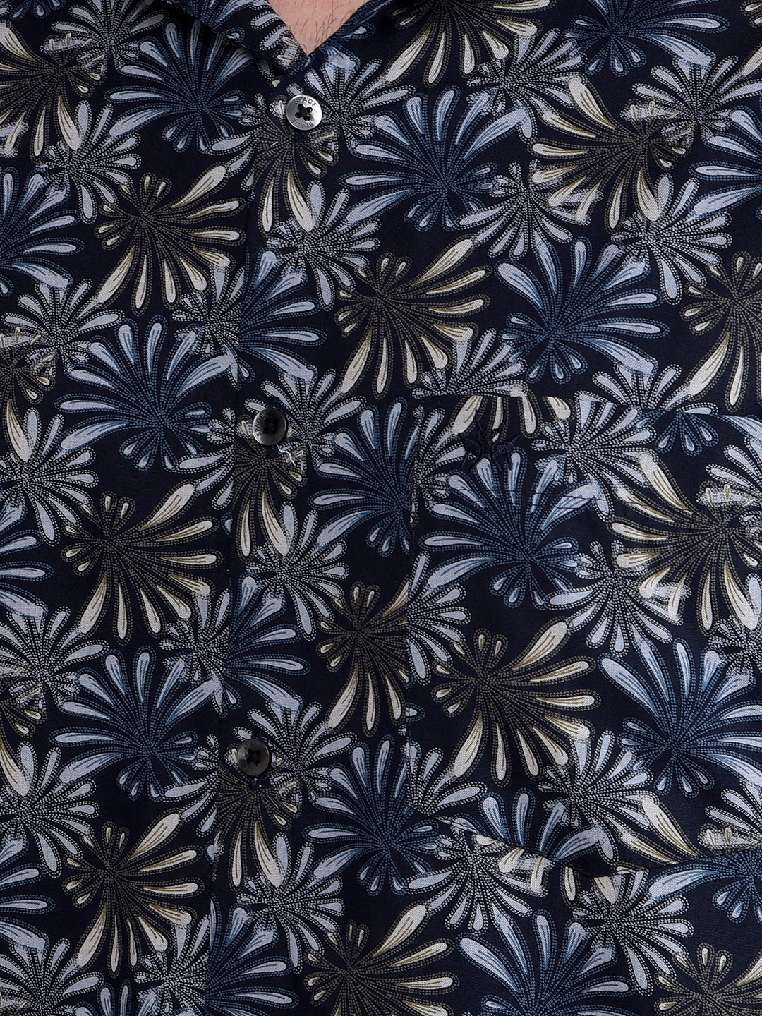 Navy Blue Floral Print Shirt-Men Shirts-Crimsoune Club