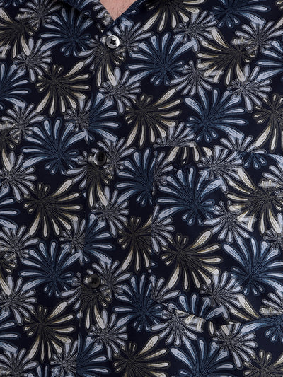 Navy Blue Floral Print Shirt-Men Shirts-Crimsoune Club