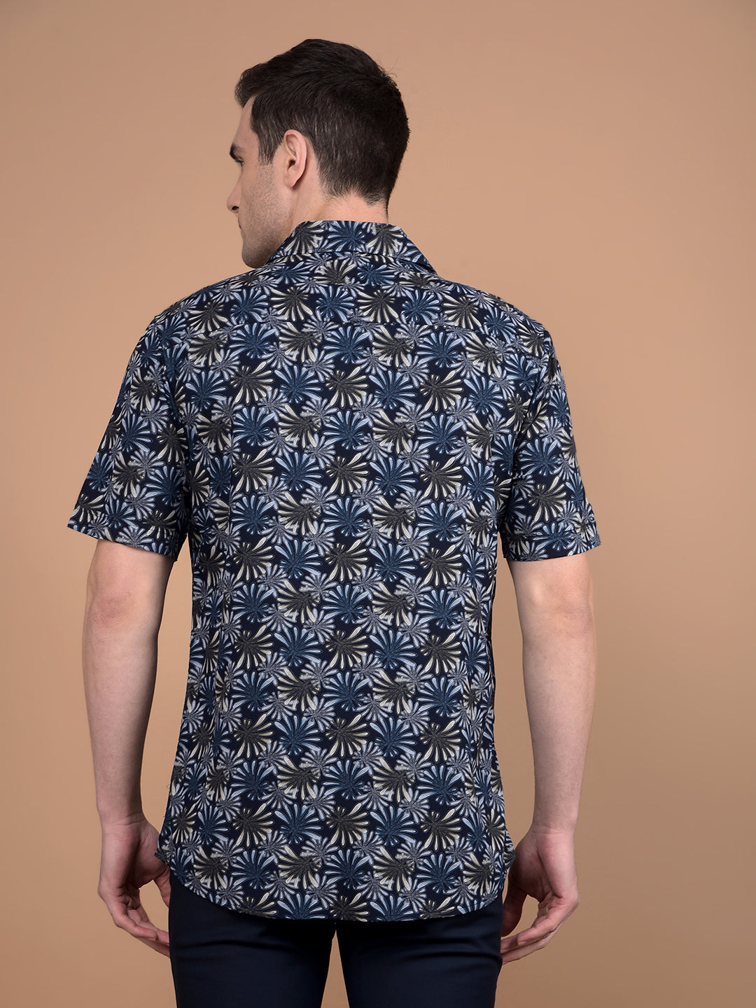 Navy Blue Floral Print Shirt-Men Shirts-Crimsoune Club