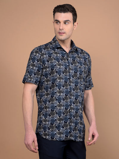 Navy Blue Floral Print Shirt-Men Shirts-Crimsoune Club