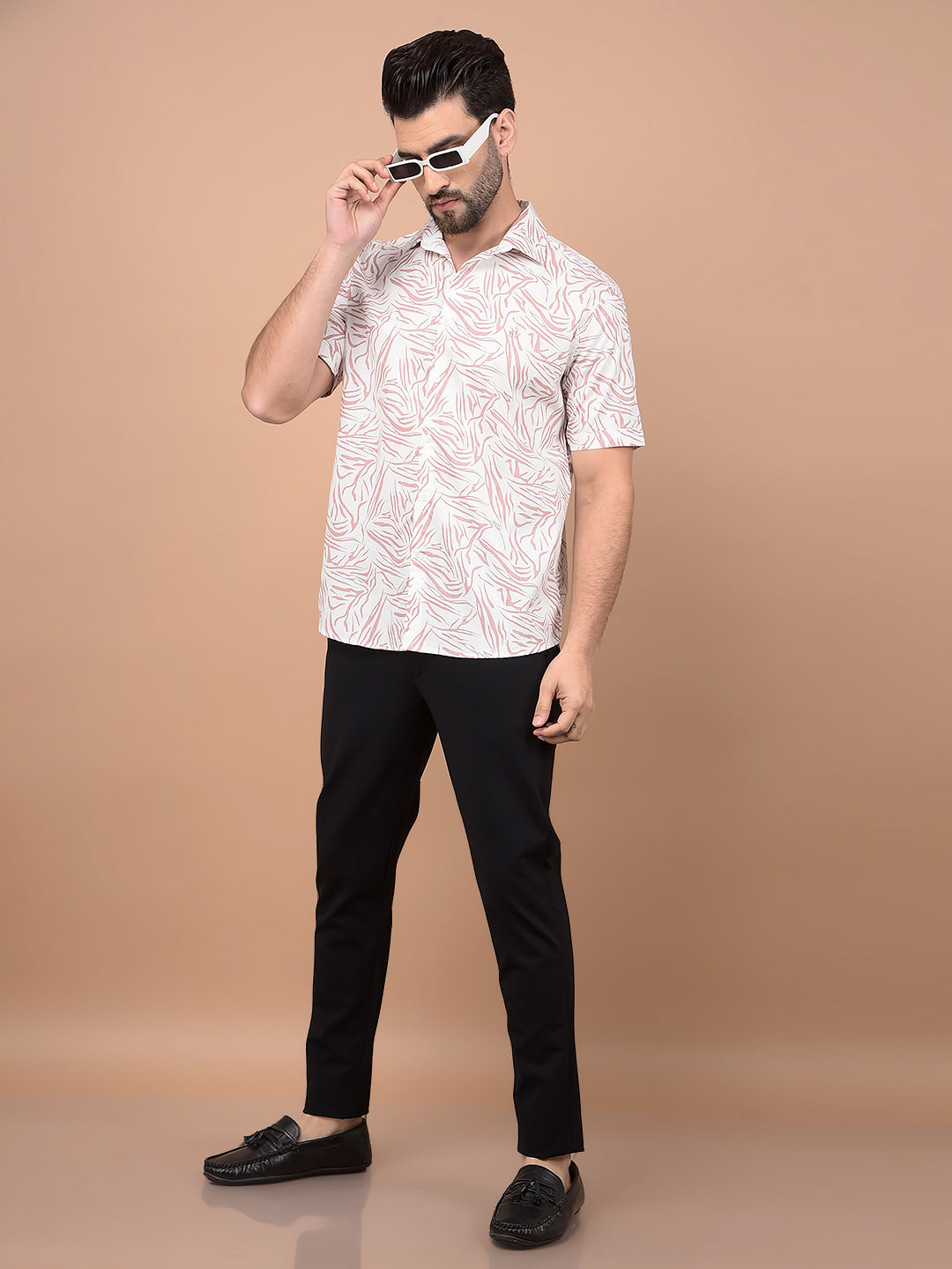 Peach Abstract Print Shirt-Men Shirts-Crimsoune Club