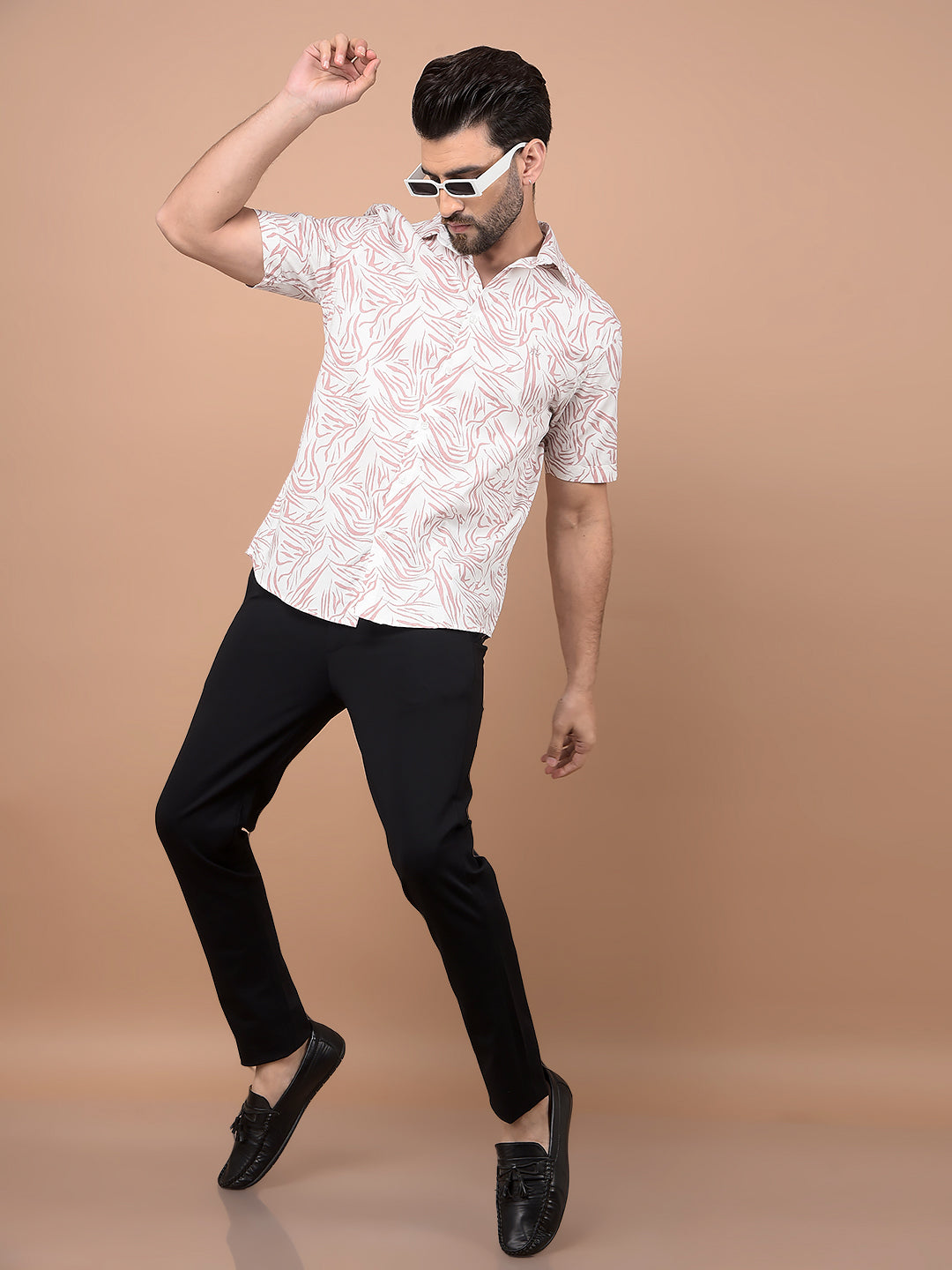 Peach Abstract Print Shirt-Men Shirts-Crimsoune Club