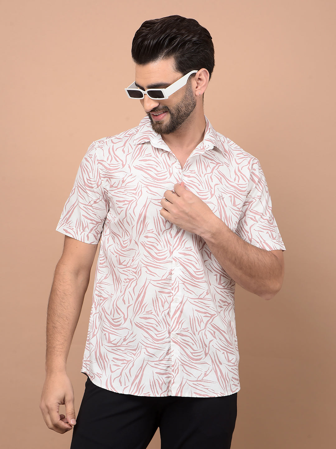 Peach Abstract Print Shirt-Men Shirts-Crimsoune Club