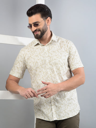Olive Floral Print Shirt-Men Shirts-Crimsoune Club