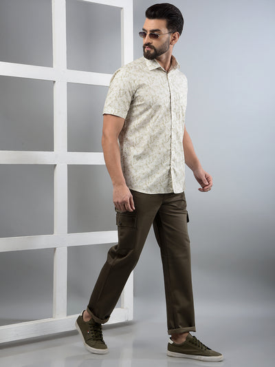 Olive Floral Print Shirt-Men Shirts-Crimsoune Club