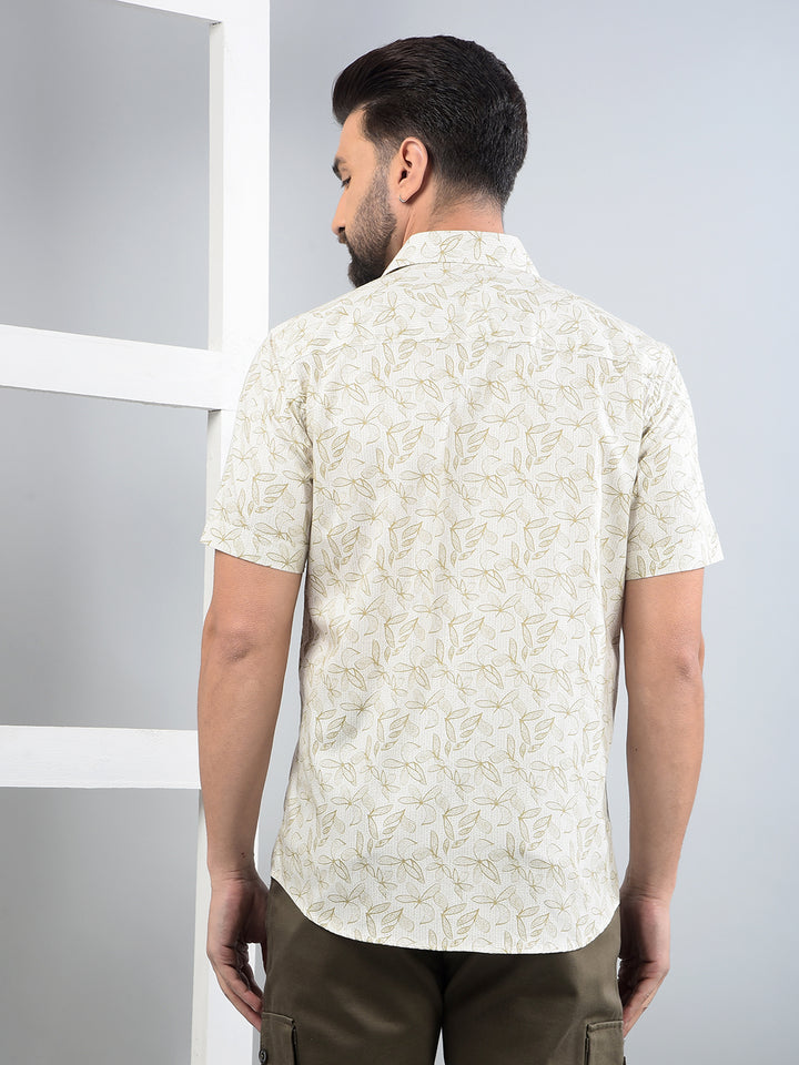 Olive Floral Print Shirt-Men Shirts-Crimsoune Club