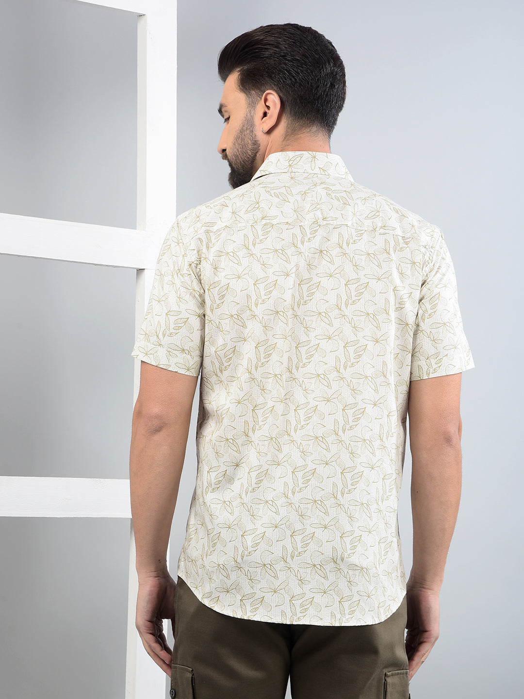 Olive Floral Print Shirt-Men Shirts-Crimsoune Club