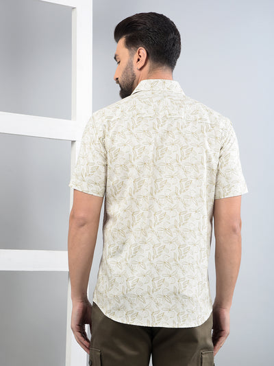 Olive Floral Print Shirt-Men Shirts-Crimsoune Club