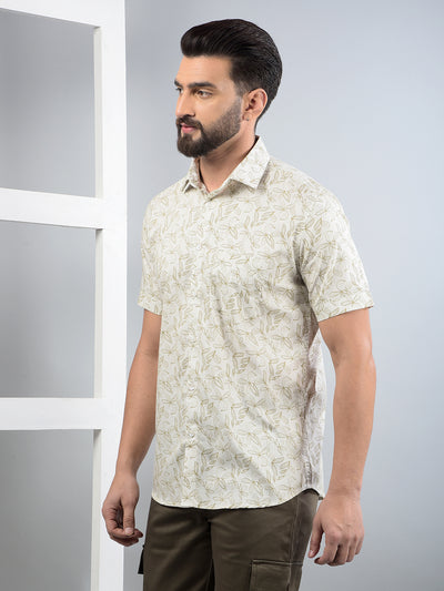 Olive Floral Print Shirt-Men Shirts-Crimsoune Club