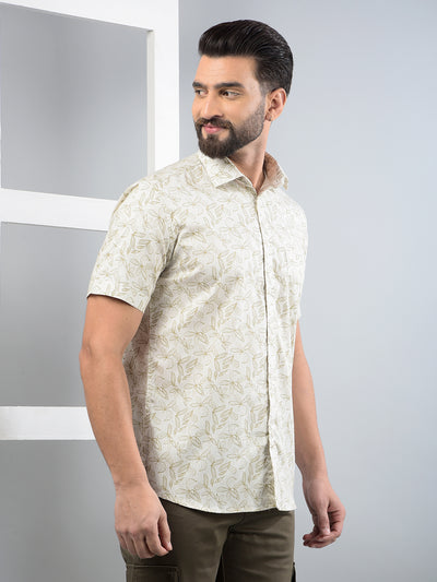 Olive Floral Print Shirt-Men Shirts-Crimsoune Club