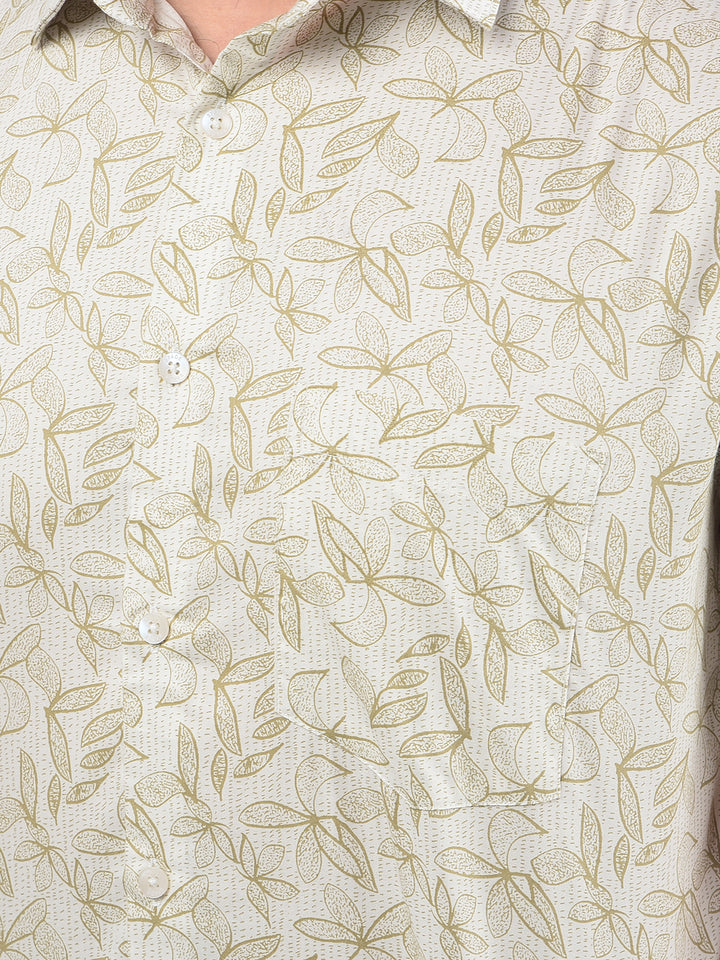 Olive Floral Print Shirt-Men Shirts-Crimsoune Club
