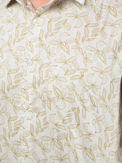 Olive Floral Print Shirt-Men Shirts-Crimsoune Club