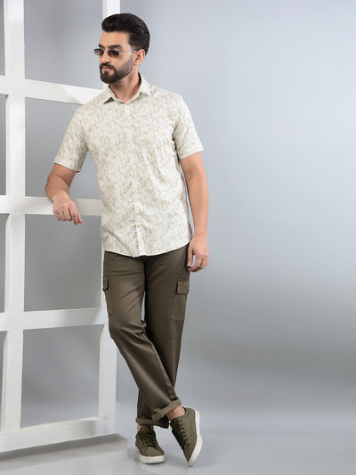 Olive Floral Print Shirt-Men Shirts-Crimsoune Club