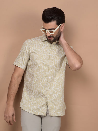 Olive Floral Print Shirt-Men Shirts-Crimsoune Club