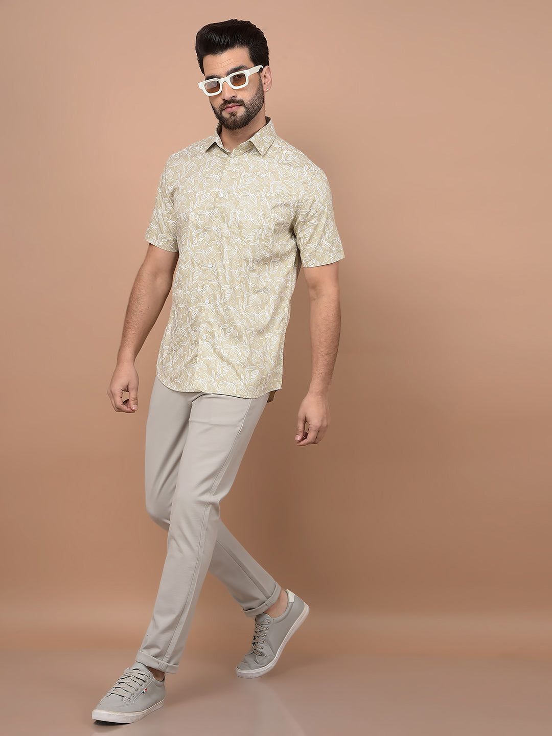 Olive Floral Print Shirt-Men Shirts-Crimsoune Club