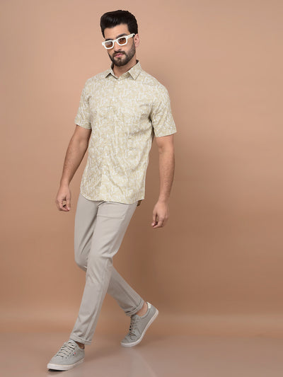 Olive Floral Print Shirt-Men Shirts-Crimsoune Club