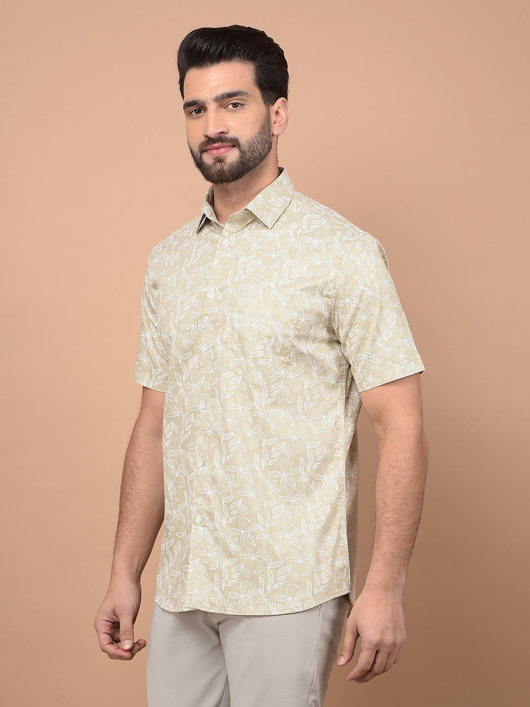 Olive Floral Print Shirt-Men Shirts-Crimsoune Club