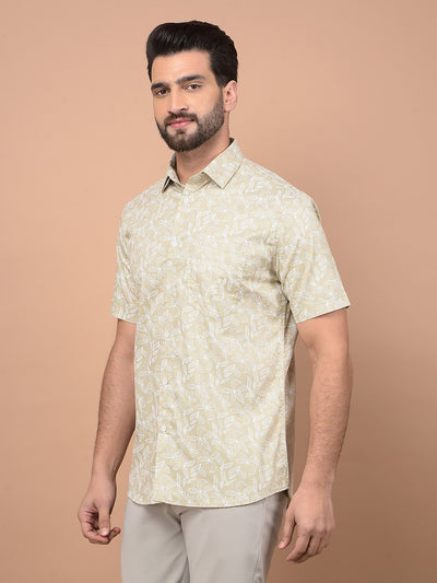 Olive Floral Print Shirt-Men Shirts-Crimsoune Club