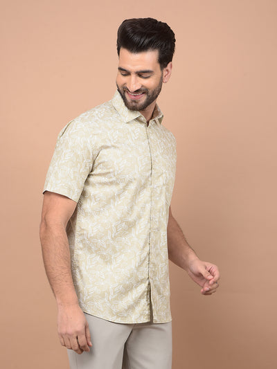 Olive Floral Print Shirt-Men Shirts-Crimsoune Club