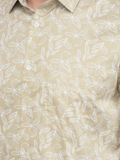 Olive Floral Print Shirt-Men Shirts-Crimsoune Club