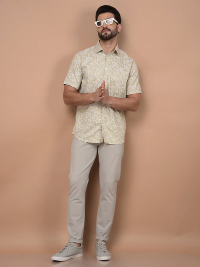 Olive Floral Print Shirt-Men Shirts-Crimsoune Club