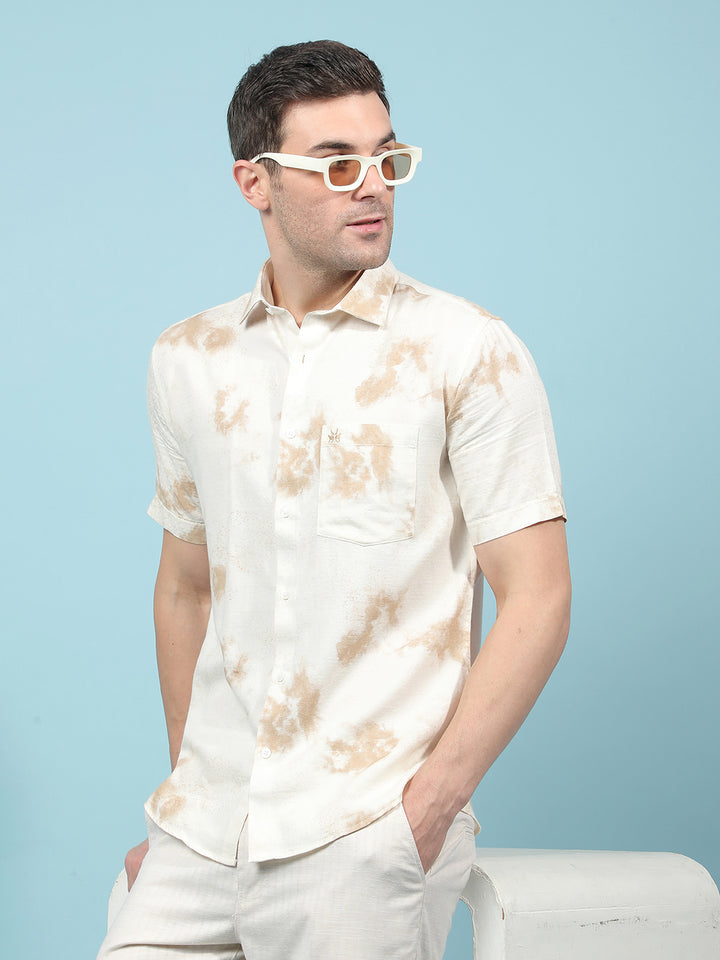 Beige Printed Shirt-Men Shirts-Crimsoune Club