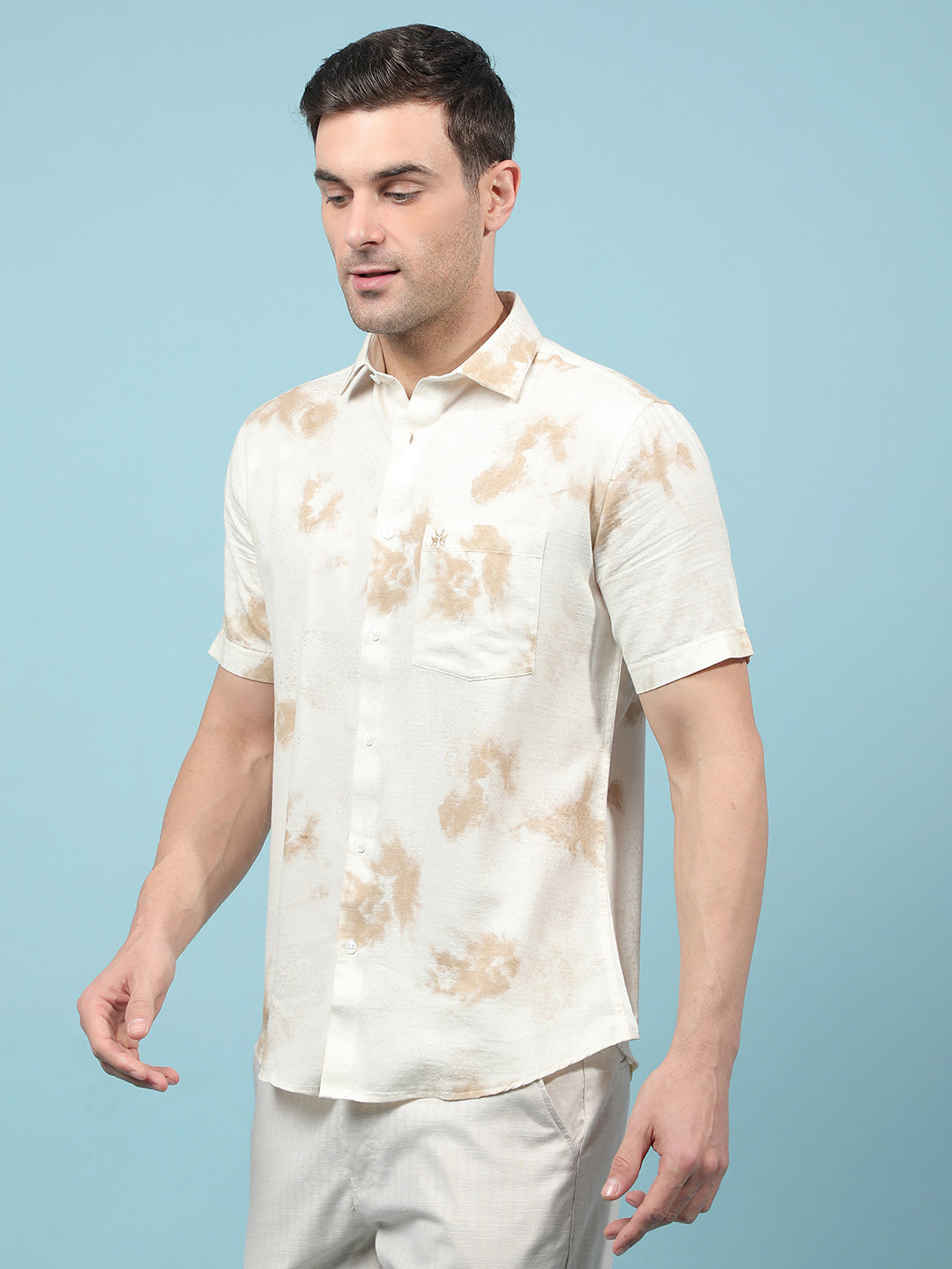 Beige Printed Shirt-Men Shirts-Crimsoune Club