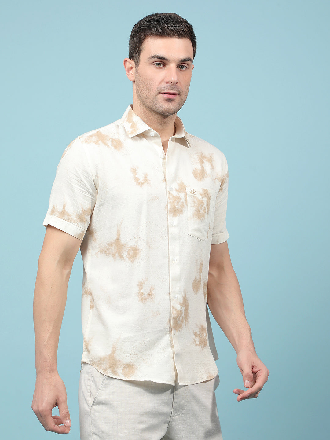 Beige Printed Shirt-Men Shirts-Crimsoune Club