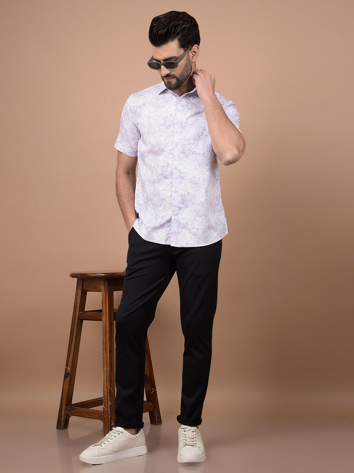 Purple Floral Print Shirt-Men Shirts-Crimsoune Club