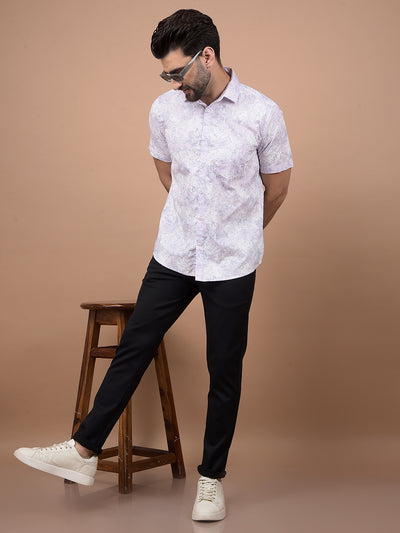 Purple Floral Print Shirt-Men Shirts-Crimsoune Club