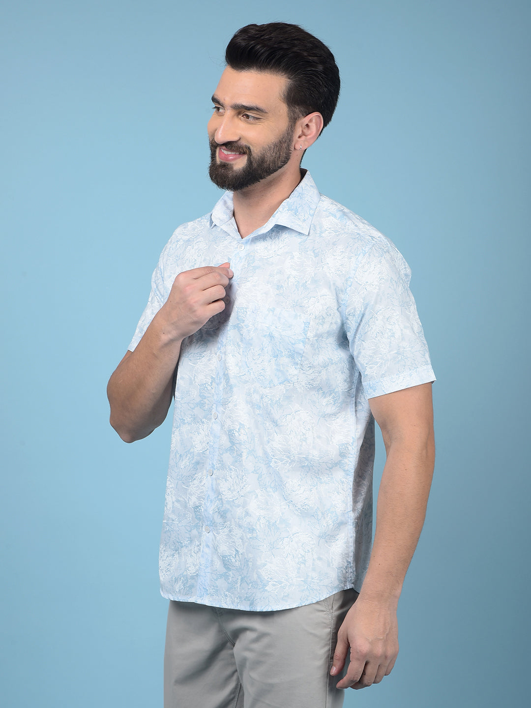 Blue Floral Print Shirt-Men Shirts-Crimsoune Club