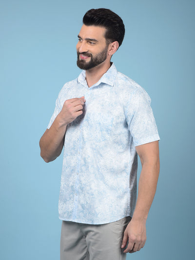 Blue Floral Print Shirt-Men Shirts-Crimsoune Club
