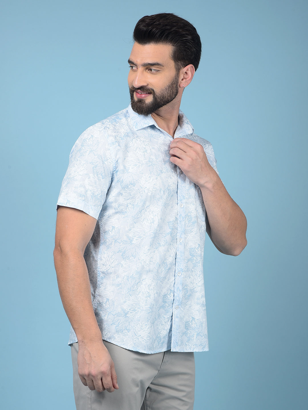 Blue Floral Print Shirt-Men Shirts-Crimsoune Club