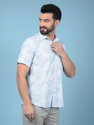 Blue Floral Print Shirt-Men Shirts-Crimsoune Club