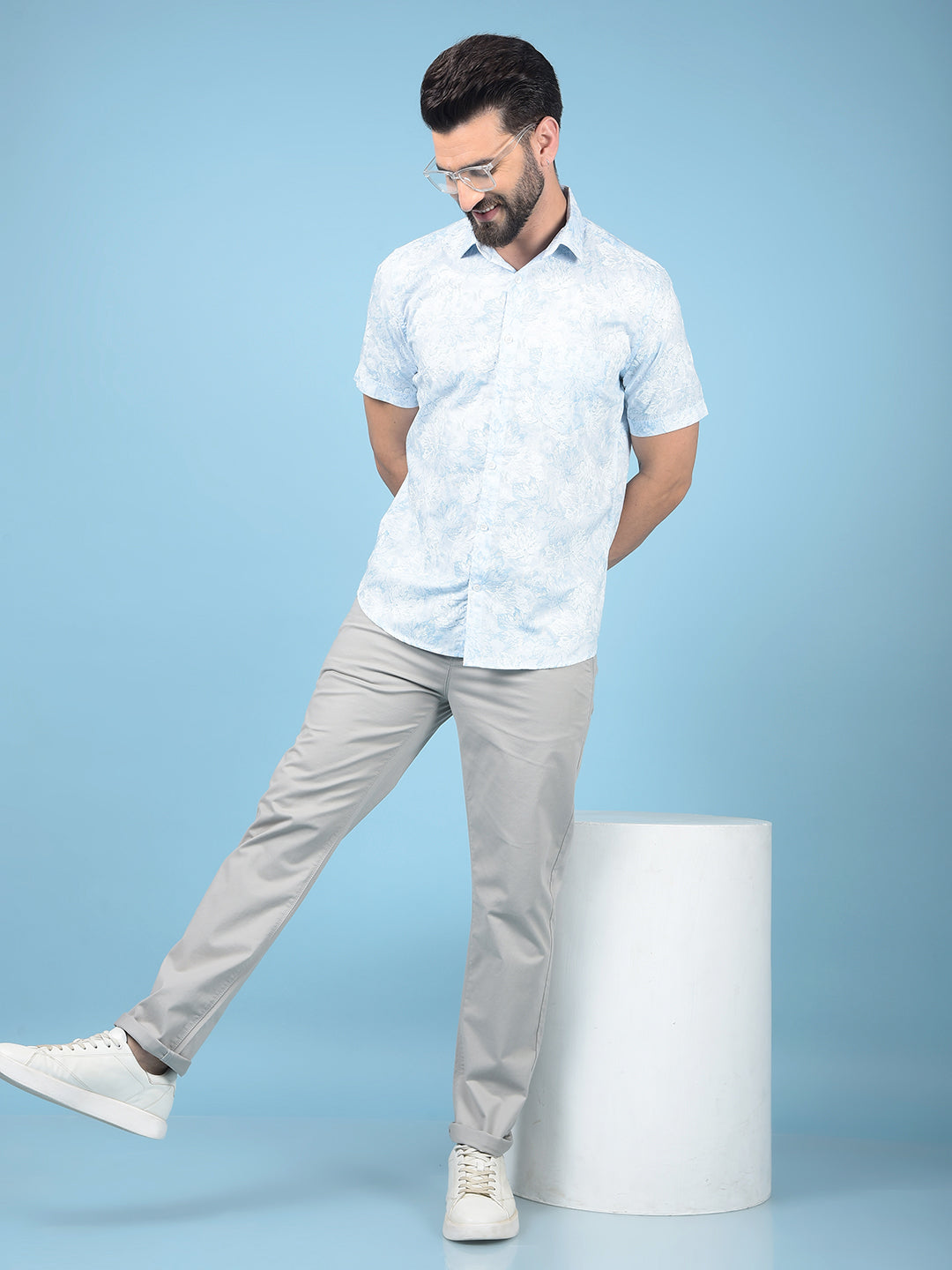 Blue Floral Print Shirt-Men Shirts-Crimsoune Club