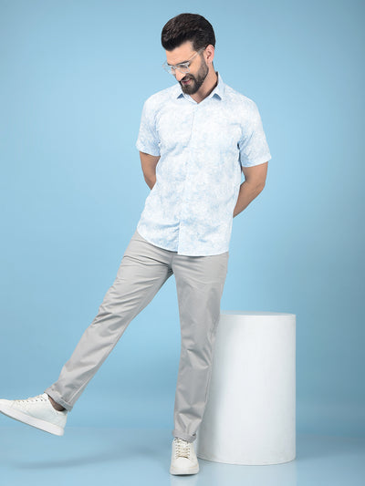 Blue Floral Print Shirt-Men Shirts-Crimsoune Club