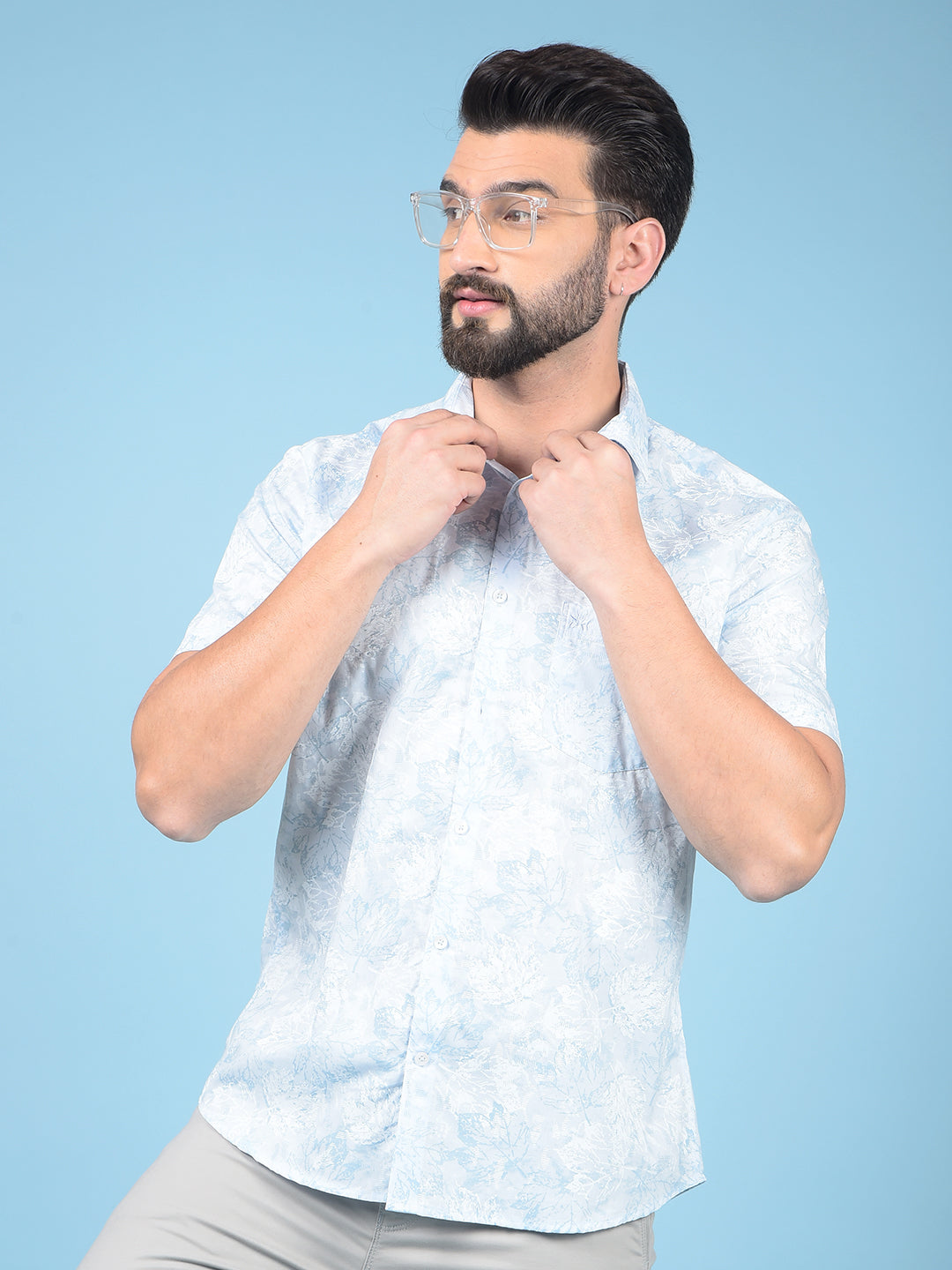 Blue Floral Print Shirt-Men Shirts-Crimsoune Club