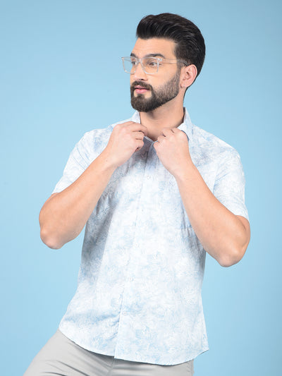 Blue Floral Print Shirt-Men Shirts-Crimsoune Club