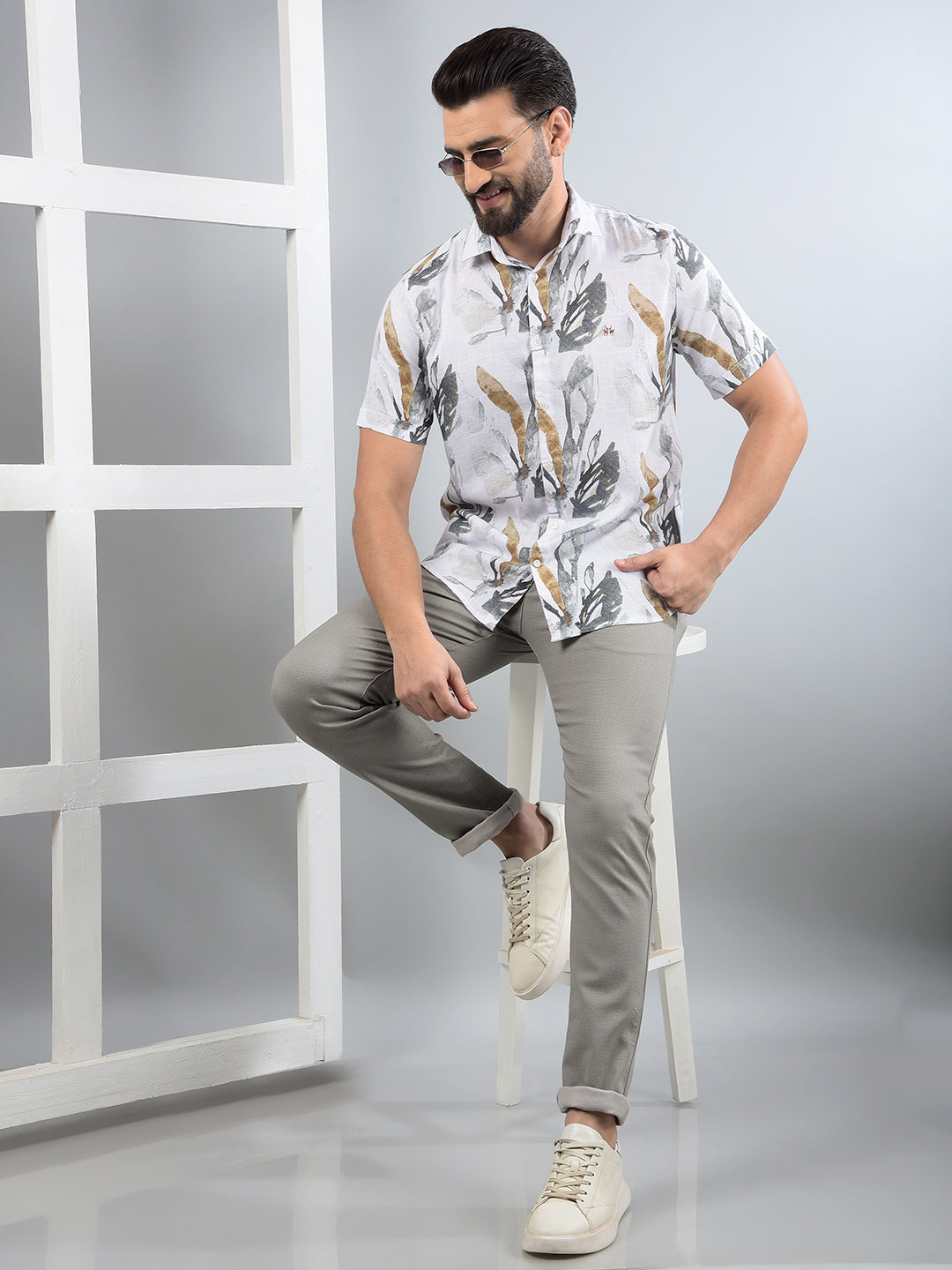 Multi-Color Floral Print Linen Shirt-Men Shirts-Crimsoune Club