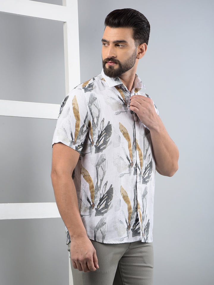 Multi-Color Floral Print Linen Shirt-Men Shirts-Crimsoune Club