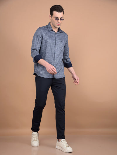 Navy Blue Printed Shirt-Men Shirts-Crimsoune Club