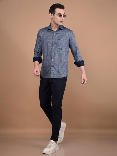 Navy Blue Printed Shirt-Men Shirts-Crimsoune Club